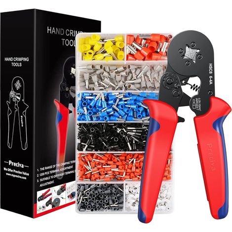 Jeu d'outils de sertissage, jeu d'outils à cliquet auto-ajustable pour le sertissage de fils avec 1200 cosses, connecteurs à sertir et embouts de fils.