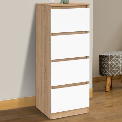 Mueble auxiliar 4 cajones TOMI 30 cm haya y chiffonier blanco para entrada de baño