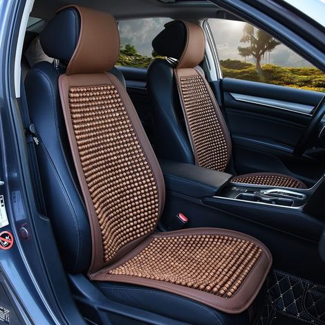 Housse de Siège Auto avec Massage, 1 Pièce Couvre Sièges Cool Respirantes, Coussin de Siège en Perles Bois Avant de Voiture, Coussin de Massage Universel pour Voiture, Bureau (Marron) (1/5)