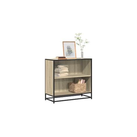 Petite étagère bibliothèque 2 niveaux Kalvani - Bois et metal noir 80 cm-Chêne clair-Largeur 80 cm (1/5)