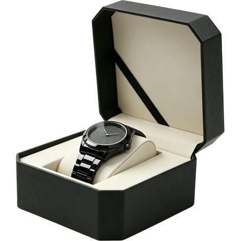 Caja para relojes de hombre, organizador de joyas octogonal de piel sintética. (1/5)