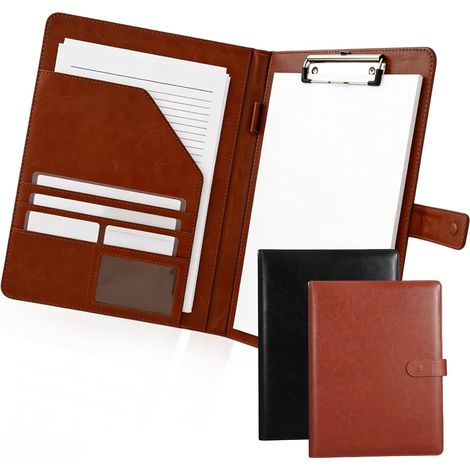 Lot de 2 Porte Documents A4, Porte Document A4 en Cuir PU Porte Document Cuir avec Fermeture Magnetique Compartiments Rangement Cartes Stylo Organiseur Bureau Ecole Reunions Noir/Marron (1/5)