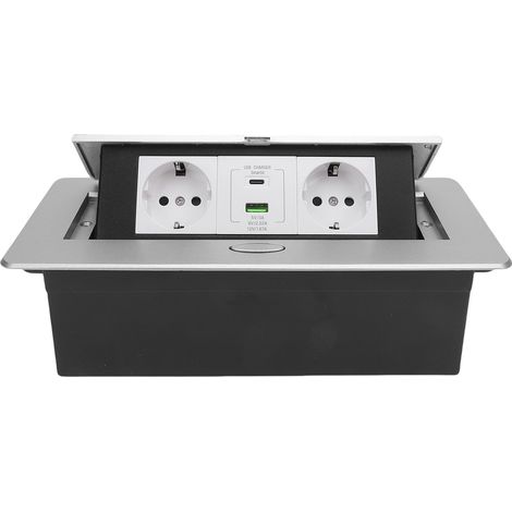 Prise escamotable argentée 20W USB charge rapide étanche encastrable pour plan de travail cuisine salon (1/5)