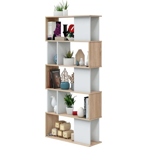 Estantería, Librería Gerp 6 Niveles, para Salón, Estudio Blanco Artik y Roble Canadian (1/5)