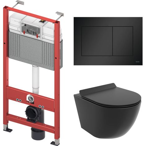 Pack WC : élément de pré-montage TECEbase + WC Rolo noir + tapis d'isolation acoustique + plaque de commande en noir (1/5)