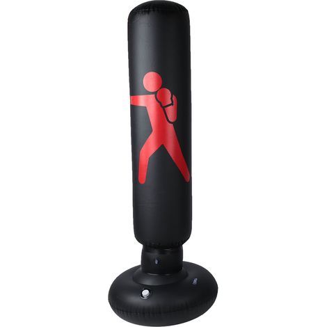 PVC 160cm Fitness-Schlagsandsack für Erwachsene und Kinder, aufblasbare Säule, Becher, Boxsack (Schwarz) (1/5)