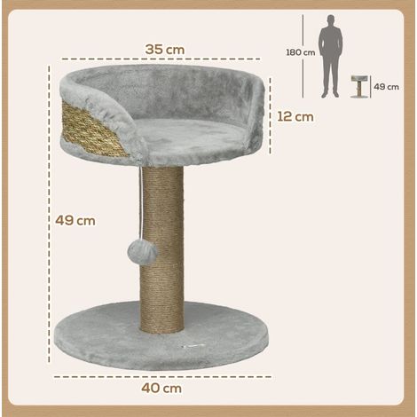 Árbol para gatos de 49 cm con bola colgante, plataforma de descanso y rascador de yute gris HAVRYA (1/5)