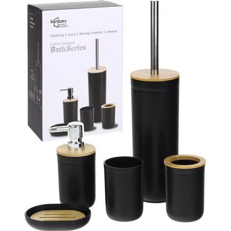 Juego de baño con dispensador de escobillas de baño, 5 elementos negros (1/5)