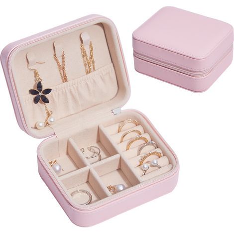 Mini joyero de viaje fabricado en piel sintética (rosa claro). (1/5)