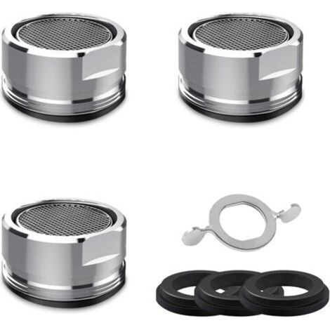 Mousseur Robinet M24 [3 Pièces], Aérateur de Robinet en Acier Inoxydable, Économiseurs d'eau Bubbler de Bain et Cuisine, Livré avec 4 Joints et 1 Clé pour Robinets