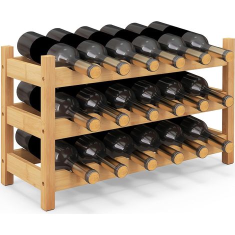 GPLUS Étagère à Vin en Bambou à 3 Niveaux pour 18 Bouteilles de Vin, Range Bouteilles de Vin Autoportant Casier à Vin pour Cuisine, Bar, Garde-Manger, 62 x 24 x 38cm (1/5)