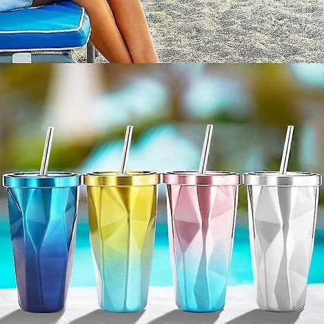 Unregelmäßige Doppelschicht aus Edelstahl 304 mit Strohdeckel, Wasserbecher, Eisbecher, Kaffeebecher, Eisbecher, D (1/3)