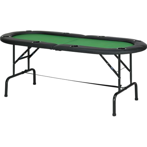 8 Player Folding Poker Table, Oval Portable Blackjack Casino Table with Cup Holder, Felt Top Metal Base, 183 x 82 x 75cm, Green Black (1/5)