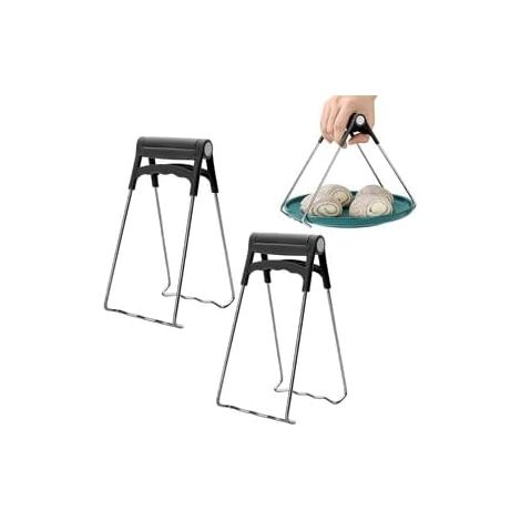 Lot de 2 Pinces Anti-Brûlure pour Plat Chaud, Pince Attrape Tout en Acier Inoxydable avec Poignée Silicone Antidérapante, Support Bol d'Air Fryer, Accessoire Cuisine Multifonction Noir (1/5)