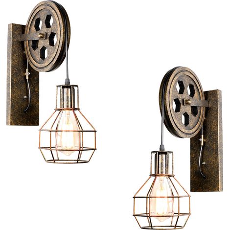 2er Wandleuchte Innen, Vintage Wandlampe mit Eisen Käfig, Wall Beleutung im Stil Industrial für Wohnzimmer Schlafzimmer - Bronze