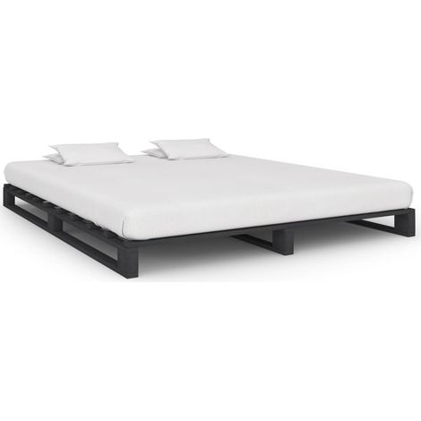 Cadre De Lit Moderne: King Size - Lit Double - de palette Gris Bois de pin massif 180 x 200 cm Chic-981651 (1/5)