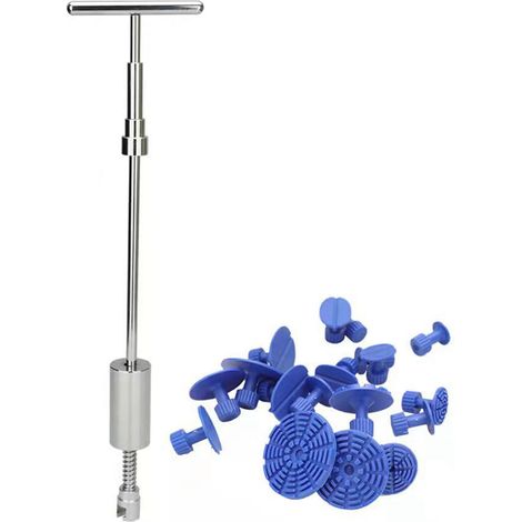 Fahrzeugbeulen-Reparaturwerkzeug, Blechabzieher-Set, professionelles manuelles Abziehrohr, T-förmige Stange und 18 blaue Auszieher (1/5)
