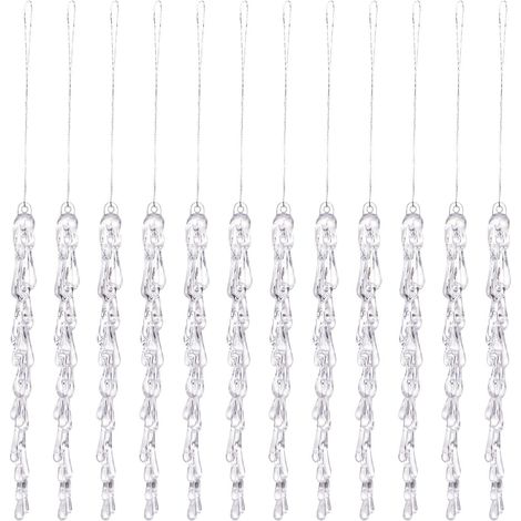 Guirlande De Glace Acrylique - Décor Suspendu Pour Noël - Forme Goutte Et Bâtonnet De Glace - Effet Givré - 12 Pièces (1/5)