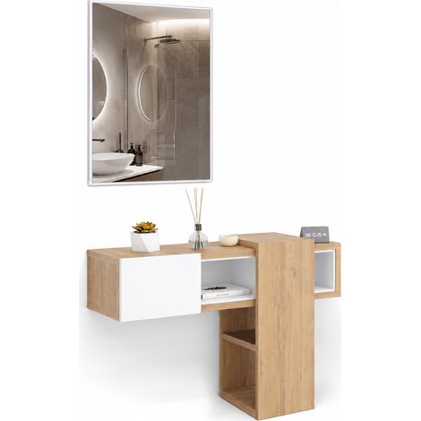 Cassettiera con Specchio Rettangolare Quercia e Bianco Mobile da Ingresso (1/5)