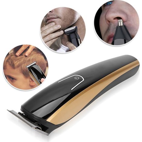 Tondeuse à cheveux 3 en 1 avec rasoir et tondeuse pour poils de nez, rechargeable, couleur or (1/5)