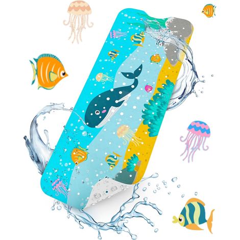 Rutschfeste Badematte für Kinder – 100 x 40 cm – Extra lang – Rutschfest – Schimmelresistent und maschinenwaschbar – Wal-Motiv (1/5)