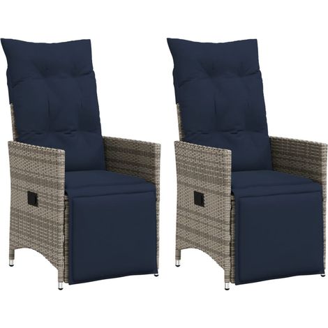 Gartenstühle Verstellbar 2 Stk. mit Kissen Grau Poly Rattan