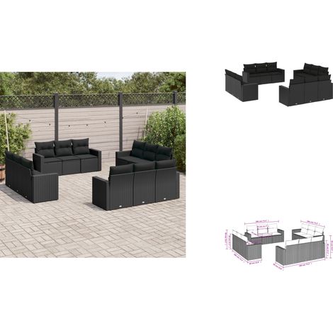 Salon de jardin 12 pcs avec coussins noir résine tressée - Salon De Jardin - Mobilier De Jardin - Salon Extérieur - Ensemble Canapé Jardin - Set De Salon De Jardin (1/3)