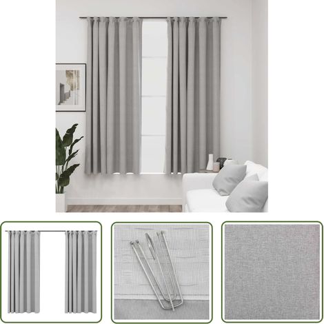 The Living Store Rideaux occultants aspect lin avec crochets 2pcs Gris 140x175cm - Rideaux Occultants - Rideaux Gris - Rideaux Lin - Rideaux Pour Salon - Rideaux Pour Chambre (1/5)