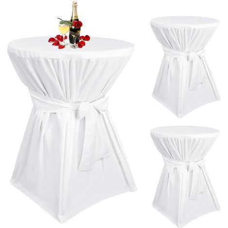 Stehtischhusse 3er-Set Weiß für Ø 80-85 cm, Polyester, mit Fußtaschen