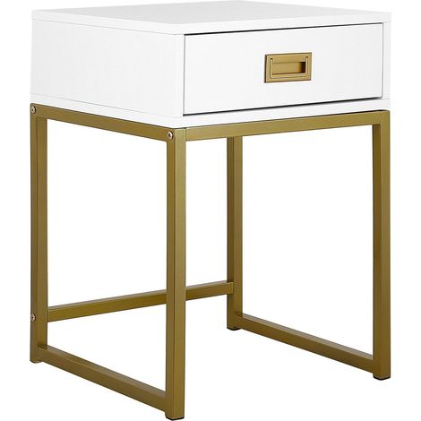Tavolino da Divano Bianco con Base in Oro Cassetto Contenitore Largo