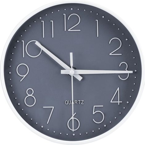 Horloge Murale Ronde - 20 Cm - Mécanisme Silencieux - Pour Cuisine Bureau Salon Chambre Enfant Ecole - Gris