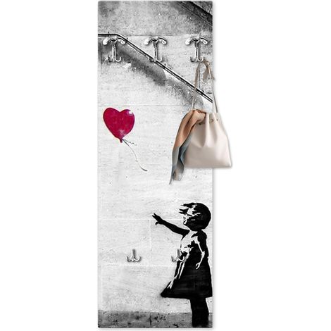 Appendiabiti da parete tema BANKSY 46x125 cm There Is Always Hope a pannello con stampa, guardaroba, attaccapanni muro con 5 ganci