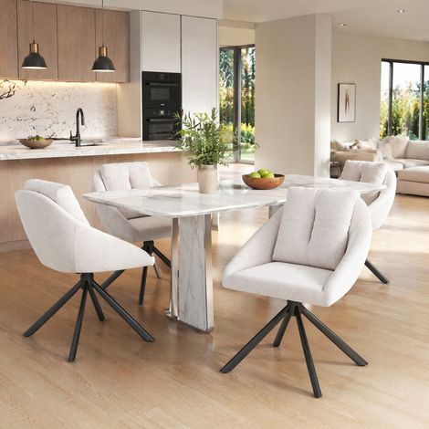 Chaise de salle à manger pivotante en velours beige, lot de 4 DESVIAE (1/5)
