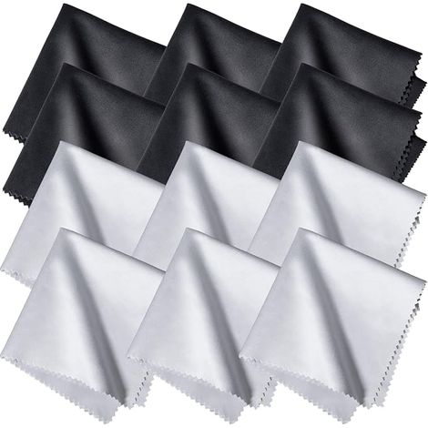 Mikrofasertücher für Brillen, 12er-Packung, 15 x 15 cm, geeignet für Brillengläser, Brillen, Bildschirme, Tablets und Glas, Schwarz/Grau (1/5)