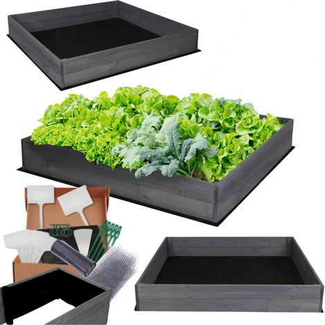 MODO24 Carré potager ZP06 surélevé en bois de pin massif pour jardin et terrasse, 18x103x100 cm, gris imprégné