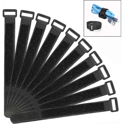 Lot de 10 pièce Attaches de Câbles Scratch, 2.5×30 cm Serres-Câbles Réutilisables, Attache Câble en Nylon Réglable (1/4)
