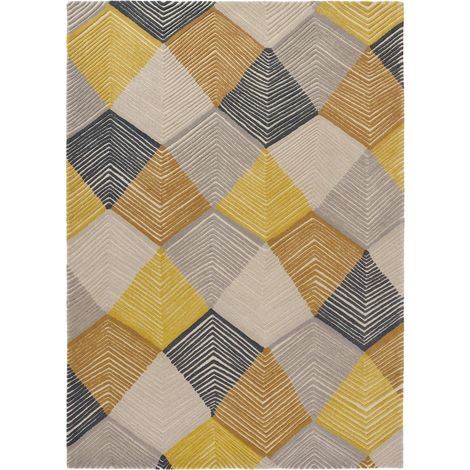 Tapis salon et chambre en laine 140x200 jaune et gris fait à la main
