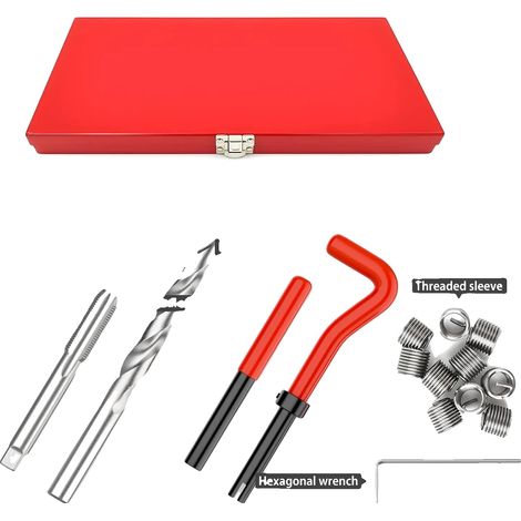 Kit de réparation de filetage, 131 pièces, outils durables pour l'automobile et la machinerie, Rouge clair, M5 M6 M8 M10 M12, 131 pièces (1/2)