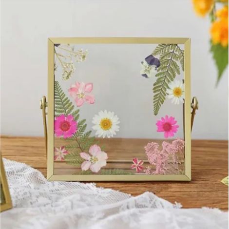 Cadre photo transparent en verre avec support en fer, à poser sur une table, pour fleurs séchées, décoration intérieure, 10 cm (4 pouces). (1/5)