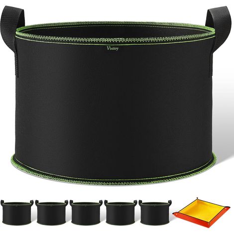 Lot de 5 sacs de culture en tissu épais, poignées étendues, pots robustes, tapis de rempotage, 60 l (1/5)