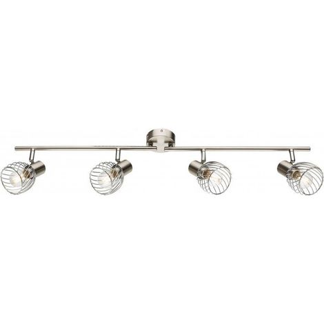 LED Deckenstrahler Silber 4-flammig mit Gitter Lampenschirmen, Breite 80cm