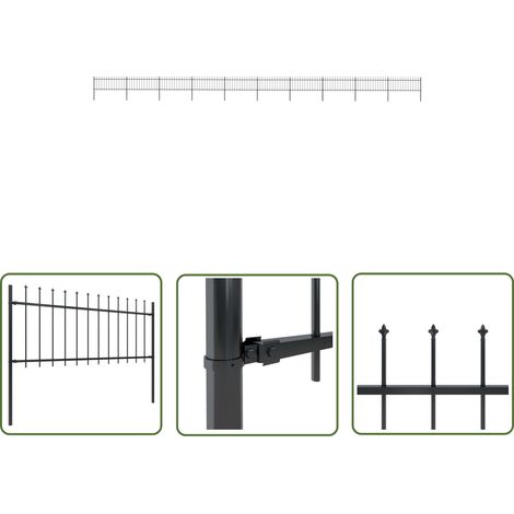 The Living Store Gartenzaun mit Speerspitzen Stahl 17 x 0,8 m Schwarz - Gartenzaun - Stahlezaunt - Metallzaun - Zaun Schwarz - Zierzaun (1/5)