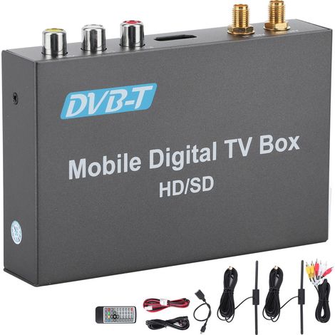 Récepteur TV numérique DVB-T double tuner 1920x1080P avec télécommande, boîtier TNT noir, alimentation DC 12-24V (1/5)