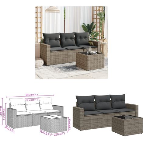 4-tlg. Garten-Sofagarnitur mit Kissen Grau Poly Rattan - Gartensofa - PE-Rattan Möbel - Outdoor Sofa - Lounge Set - Gartenlounge - Home & Living (1/3)