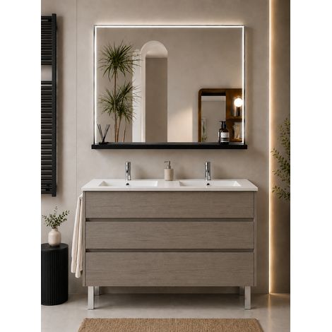Meuble de salle de bain avec vasque ORIGENBATH IMPERIA sans miroir 120x45 cm double vasque chêne smoky