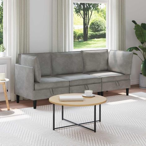 Juego de muebles de salón con cojín 3 pcs Gris Claro Terciopelo