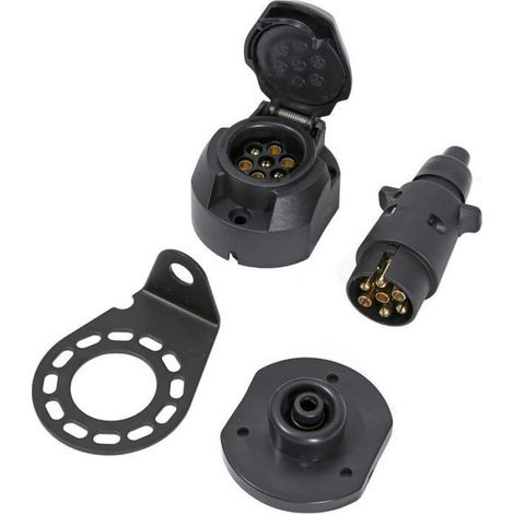 Prise Remorque & Prise 7 Broches Et Kit Support de Montage Métal,12V Étanche Prise Remorque Male Femelle,(Bottes en Caoutchouc) (1/4)