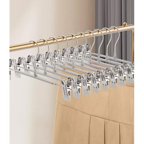 Lot de 10 Cintres, Métal, 30cm, Clips Antidérapants, Crochet Pivotant 360°, Pour Pantalons Jupes (1/5)