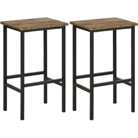 Set of 2 Rustic Brown Industrial Bar Stools with Footrest for Kitchen Breakfast Counter,Dining Area,and Home Pub-Counter Height Island Chairs