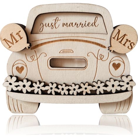 Ornement En Bois - Support Pour Billets De Banque Et Chèques-Cadeaux - Forme De Voiture Avec Cœur - Pour Mariage Anniversaire Ou Jubilé - 1 Pièce (1/5)